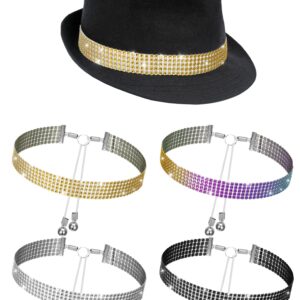 Crowye 4 Pcs Rhinestone Stretchable Hat Bands for Cowboy Women Panama Hat Belt Bling Western Hat Accessories Adjustable Hat Jewelry (Gold,Silver,Dazzling,Black)