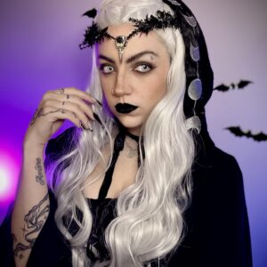 MOSTORY Black Elf Flower Crown - Gothic Raven Skull Headpiece Witch Headband Dark Fairy Circlet for Witch Aesthetic Halloween Cosplay Renaissance Accessory Women Goth Wedding Photo Shoot