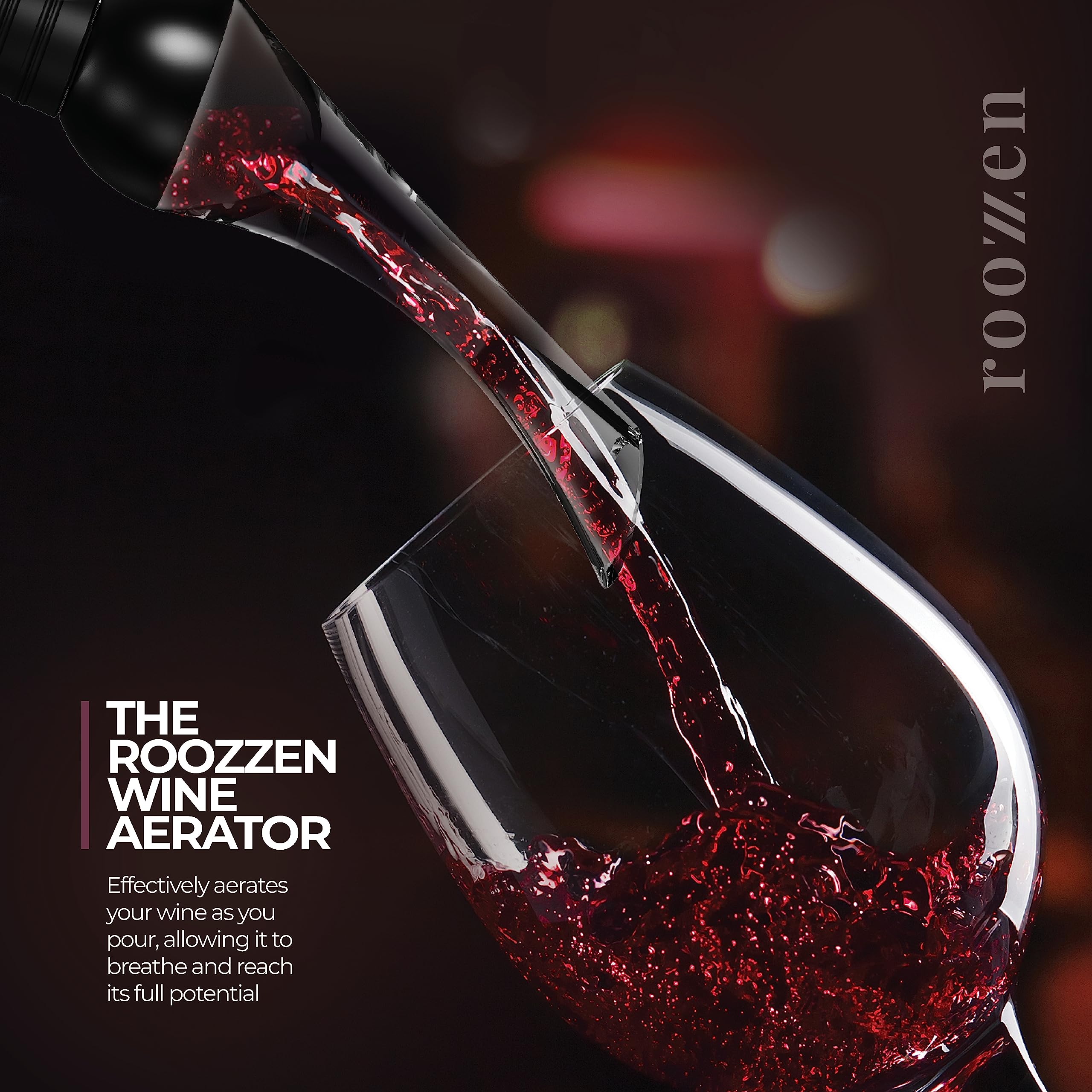 Roozzen Wine Aerator Pourer Spout, FITS ALL BOTTLES – MESS FREE Aerator Wine Pourer, Perfect Wine Accessories Gift, Superior Flavor Enhancing Wine Air Aerator Pourer.