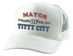 allntrends trucker hat mayor of titty city funny snapback cap (white)