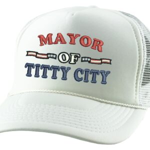 ALLNTRENDS Trucker Hat Mayor of Titty City Funny Snapback Cap (White)