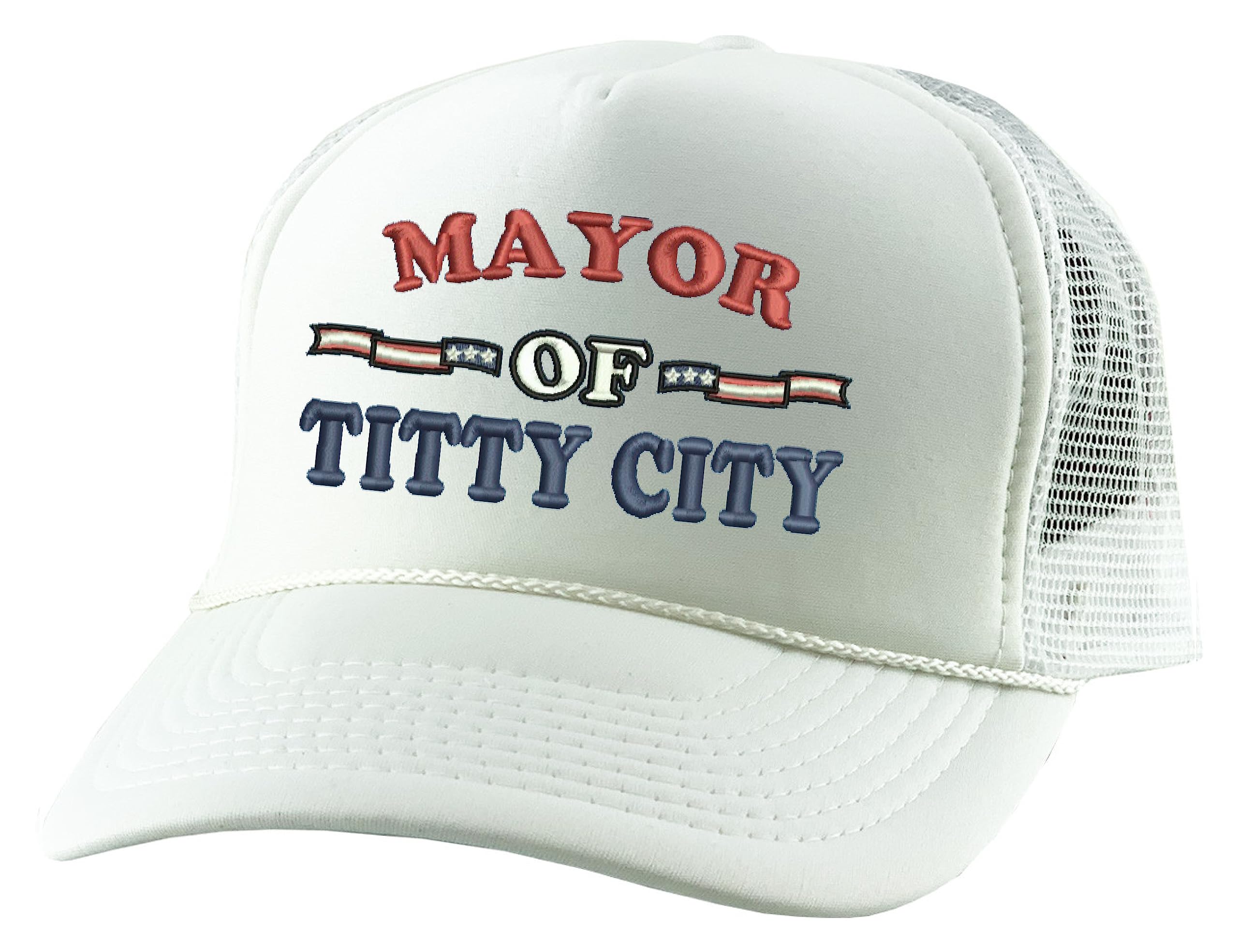 ALLNTRENDS Trucker Hat Mayor of Titty City Funny Snapback Cap (White)