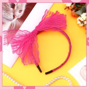 PAFUWEI Neon Rose Headband, Elastic Nylon 1980s Costume Headwear, Large Lace Bow Hair Accessory for Women and Girls, Good for Carnival, Christmas Party, Daily Decoration, Halloween