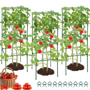 mymulike tomato cages for garden, 3 pack square tomato cage heavy duty, height-adjustable tomato trellis for raised garden bed, plants, flowers support stakes- 10 clips included