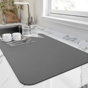 hotlive dish drying mat for kitchen counter, heat resistant drainer mats with non-slip rubber backed, hide stain kitchen super absorbent draining mat, easy to clean dish rack pad, dark grey 16"x18"