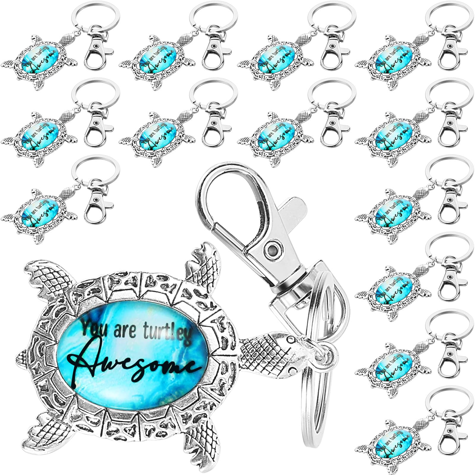 Huquary 24 Pcs Sea Turtle Keychain Inspirational Turtle Gifts for Turtle Lovers Beach Keychain Sea Turtles Key Ring Turtle Charm Inspirational Gifts Women Coworker Teachers Friend Appreciation Gifts