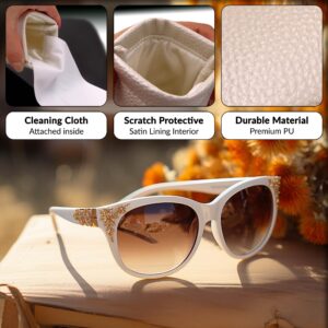 MyEyeglassCase Soft Sunglasses Case Large Squeeze Top - Multifunctional Eyeglass Pouch w/Microfiber Cloth - Large Sunglass Cases - Soft Glasses Sleeves for Men & Women (CT8 Pearl)