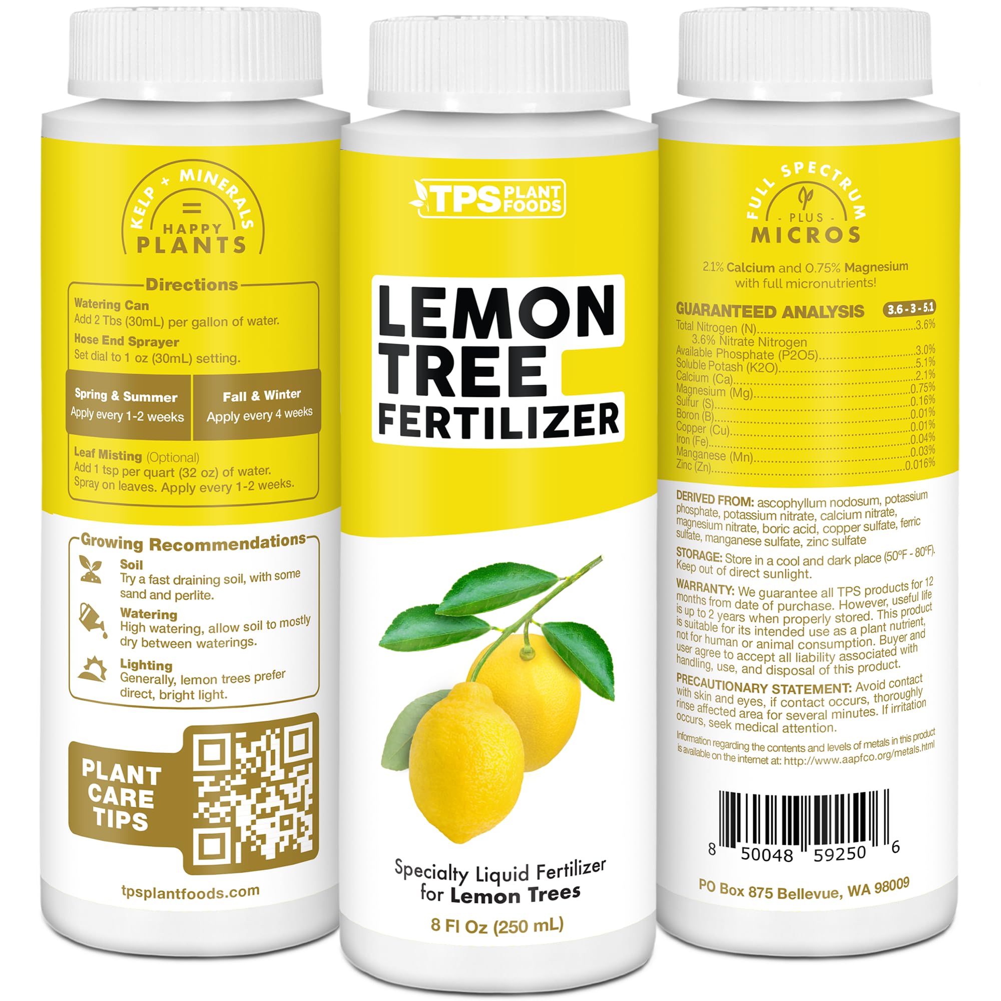 Lemon Tree Fertilizer for Lemon Trees and Citrus, Liquid Plant Food 8 oz (250mL)