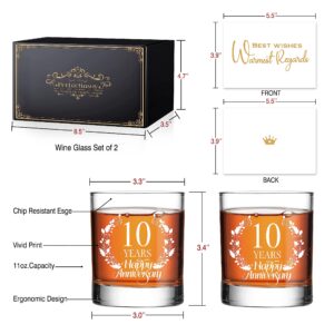 Perfectinsoy 10 Years Happy Anniversary Whiskey Glass Gift Set, 10th Anniversary Wedding Gift For Mom, Dad, Grandparents, Soulmate, Couple, 10 Years Gifts, Happy 10th Anniversary Birthday