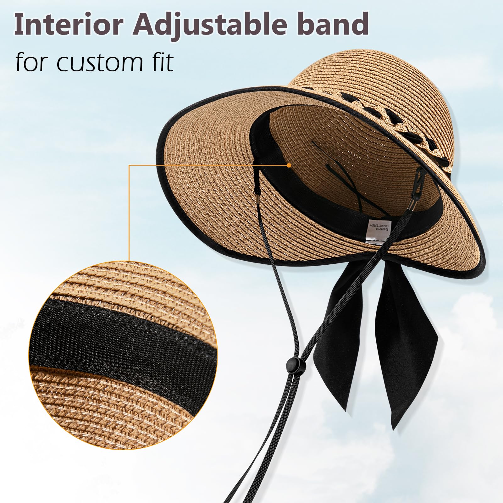 Beach Hats for Women, Straw Hat for Women UPF 50+ UV Sun Protection Foldable Sun Hat Deep Khaki