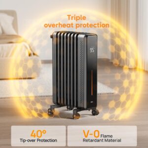 Dreo Radiator Heater, 1500W Portable Space Oil Filled with Remote Control, 4 Modes, Overheat & Tip-Over Protection, 24h Timer, Quiet, Large Space, Anti-scald Handle, Large Carpet Caster, Indoor