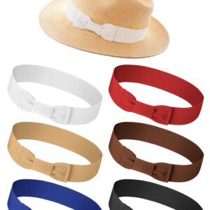 Tigeen 6 Pcs Stretchable Bowknot Hat Band Cowboy Hat Bands for Women Hat Bands Hat Ribbon Panama Straw Hat Accessories (Retro Colors)