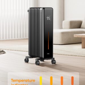 Dreo Radiator Heater, 1500W Portable Space Oil Filled with Remote Control, 4 Modes, Overheat & Tip-Over Protection, 24h Timer, Quiet, Large Space, Anti-scald Handle, Large Carpet Caster, Indoor