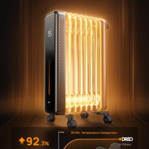 Dreo Radiator Heater, 1500W Portable Space Oil Filled with Remote Control, 4 Modes, Overheat & Tip-Over Protection, 24h Timer, Quiet, Large Space, Anti-scald Handle, Large Carpet Caster, Indoor