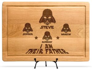 personalized i am their father starwar dad gift cutting board, fathers day gifts from kids, funny star war gift, darth character plaques, custom name stars war mens gift, gift from daughter or son