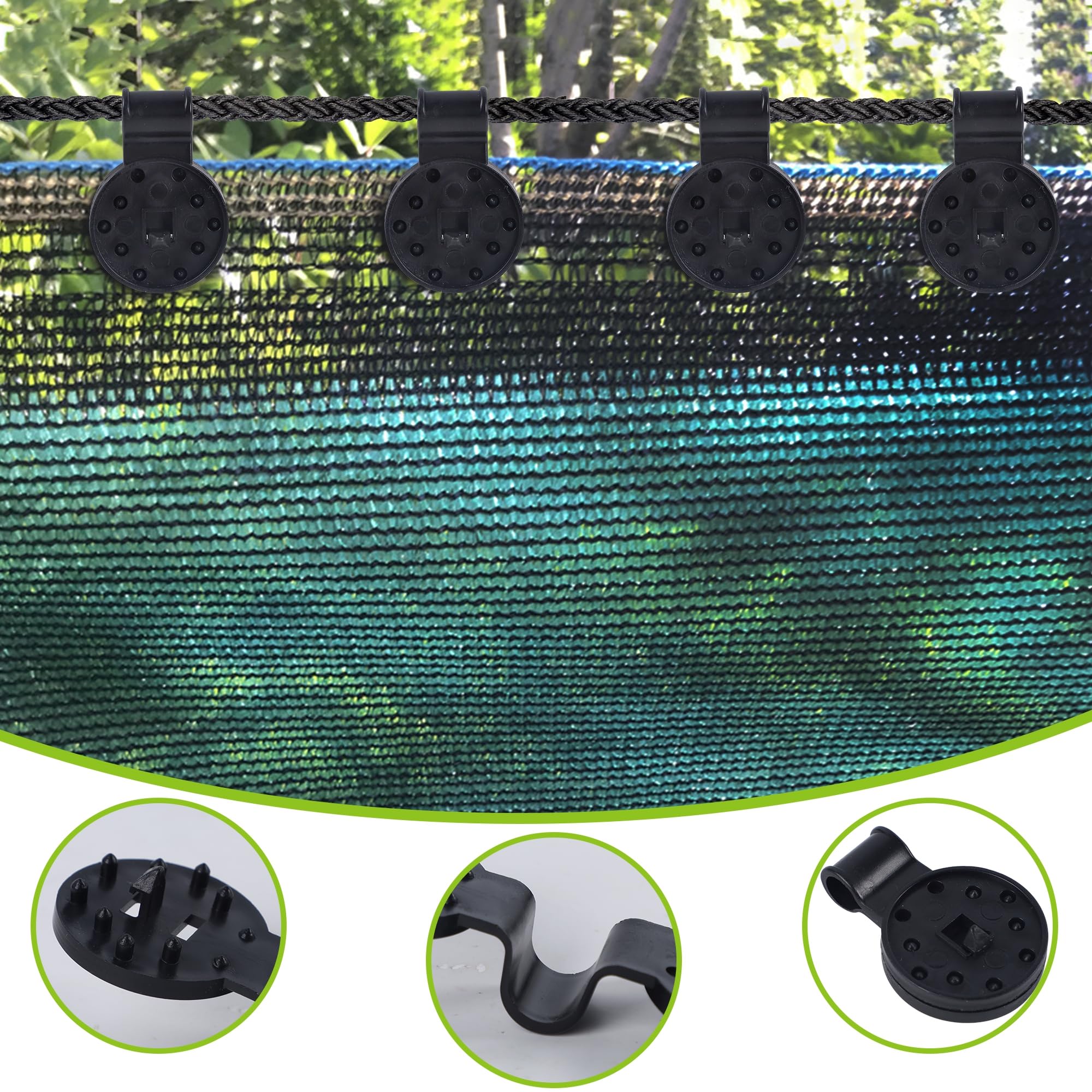 winemana 50 Pcs Shade Cloth Clips, Round Plastic Black Clips for Sun Shade Net, Patio Mesh Tarp, Garden Shade Cover, Anti Bird Netting Shade Fabric Accessories