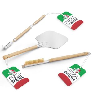 Senwosa Pizza Oven Accessories Kit w/Pizza Peel 12 inch, Pizza Oven Brush & Stone Scraper, Turner/Bubble Popper Bundle - Tools & Supplies Set - Compatible with Outdoor Ooni, Gozney, Ninja, Solo Ovens