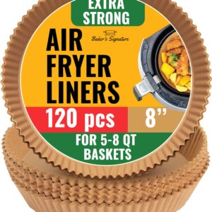 Air Fryer Liners for Ninja, 120 Pcs Round Disposable Airfryer Paper Liners – Non-Stick and Oil Proof for Easy Cleanup, Great for Oven, Pans & Baking – 8 Inch for 5-8 qt Basket by Baker's Signature