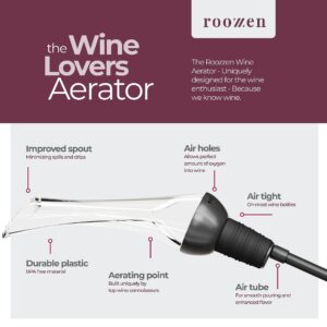 Roozzen Wine Aerator Pourer Spout, FITS ALL BOTTLES – MESS FREE Aerator Wine Pourer, Perfect Wine Accessories Gift, Superior Flavor Enhancing Wine Air Aerator Pourer.