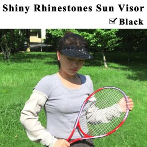 Women Sun Visor Hat Bling Crystals Summer Cap Shiny Rhinestone Men Caps Adjustable Wide Brim Clip On Visors Fashion Party Outdoor Sport Hats Golf Beach Tennis (Black)