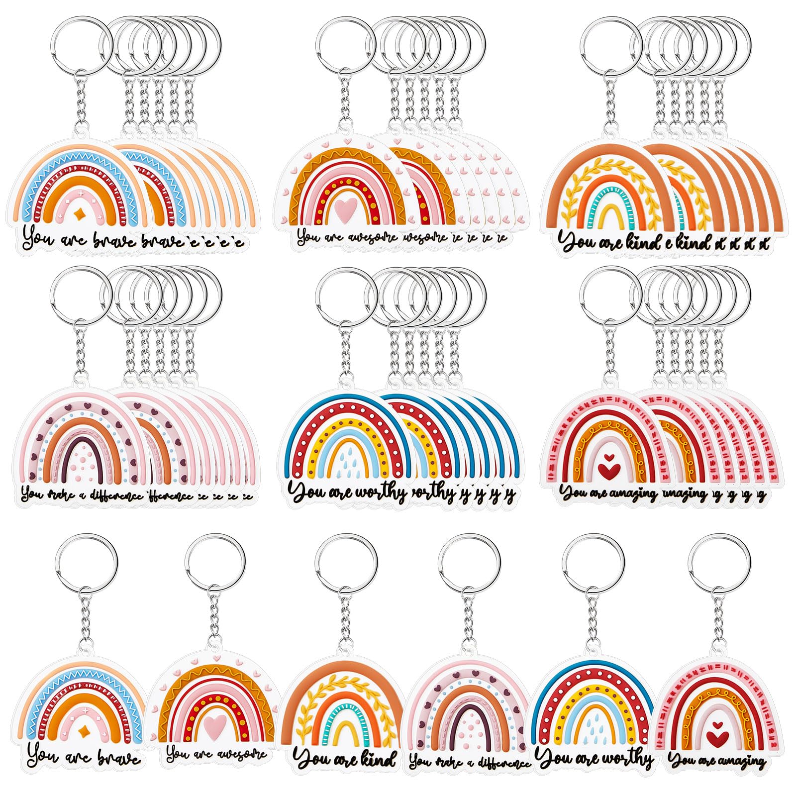 Ecally 36 Pcs Rainbow Inspirational Gift for Women Inspirational Keychain Motivational Quote Keychain CNA Gifts Employee Appreciation Gift