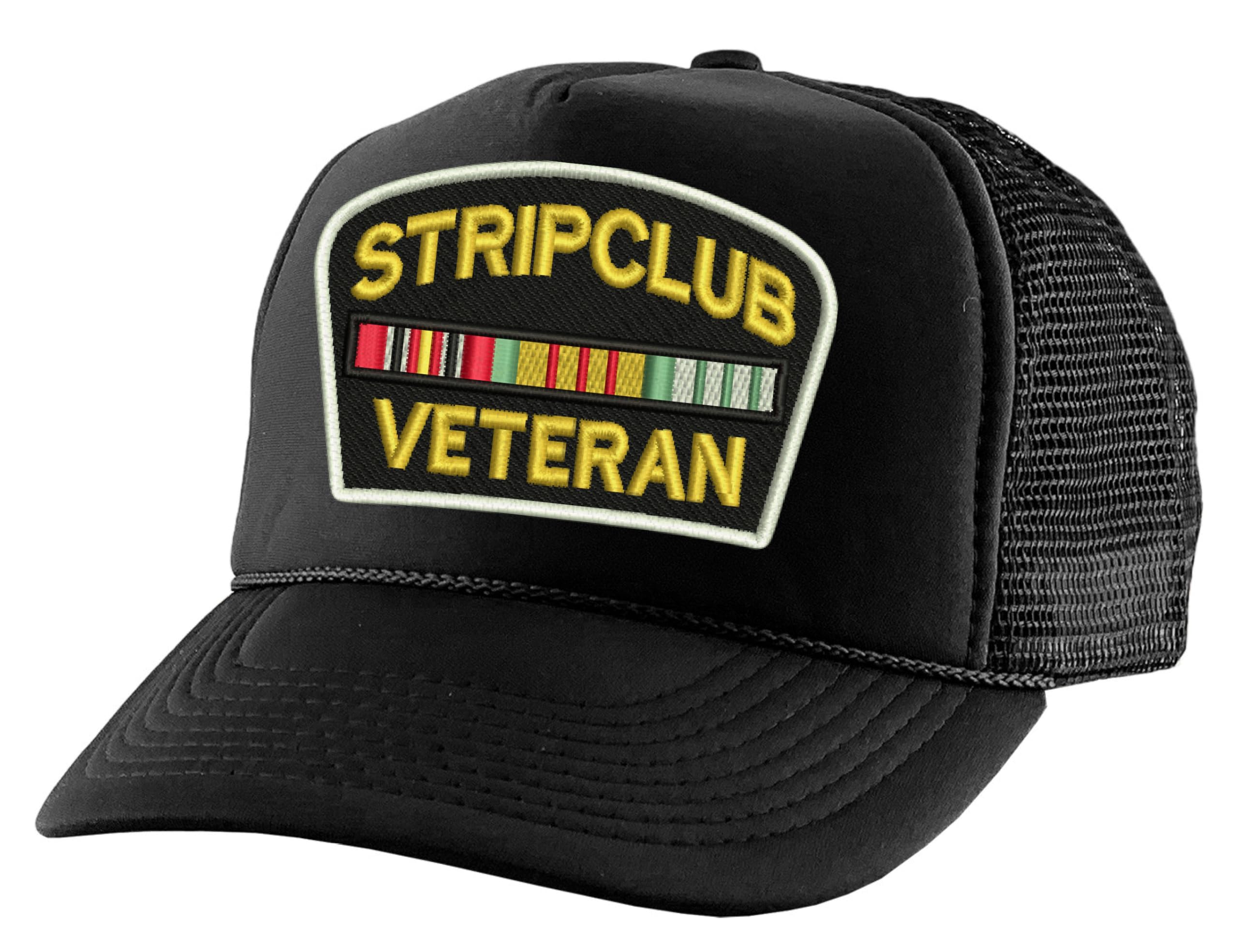 ALLNTRENDS Stripclub Veteran Trucker Hat Funny Cap Adult Baseball Adjustable Embroidered Snapback (Black)