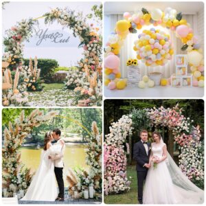 Asee'm 7.2FT Gold Wedding Arch Round Backdrop Stand Large Circle Metal Floral Balloon Frame for Party Anniversary Birthday Graduation Valentine Ceremony Decorations