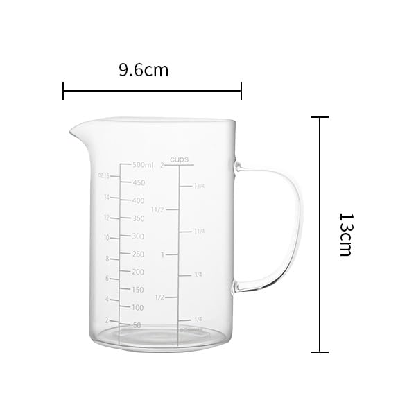 NCnnwovf 500ML Glass Measuring Cup With Handle, High Borosilicate Glass Three Scales V-Shaped Spout Clear Measuring Cup (OZ, Cup, ML/CC) Easy To Read Kitchen Tools