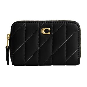 coach quilted pillow leather small zip around card case, black