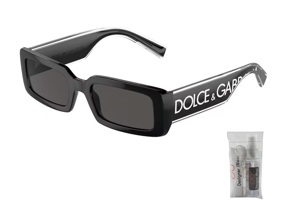 Dolce & Gabbana DG6187 501/87 53MM Black/Dark Grey Rectangular Sunglasses for Women + BUNDLE With Designer iWear Eyewear Kit