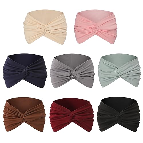 Mandydov 8 Pack Wide Headbands for Women, Soft Stretchy Turban Headband Hair bands Head Bands Hair Wraps with Twisted Knots for Clean Face Makeup Yoga Workout