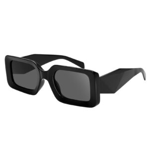 rectangle sunglasses for women men- black shades trendy retro square glasses fashion 90s eyewear