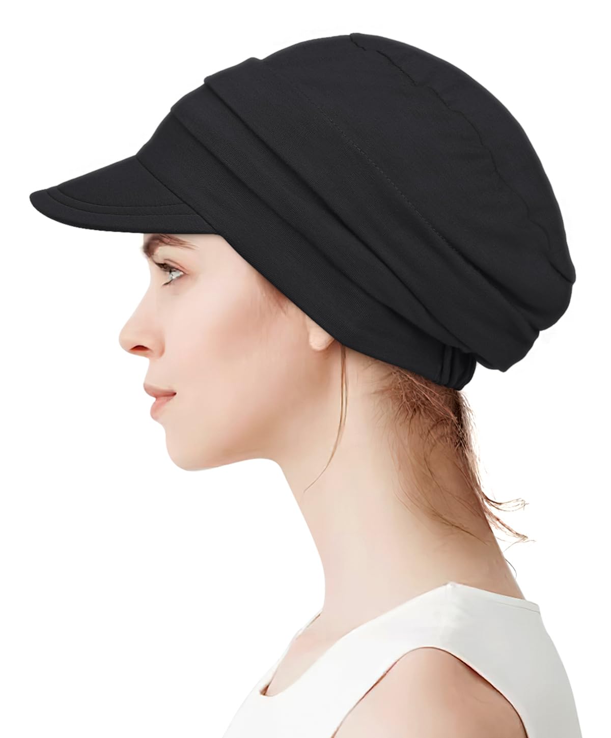 Alnorm Chemo Cancer Headwear Fashion Hat Cap with Brim Visor for Woman Ladies Black