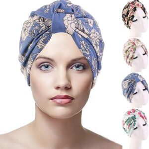 FADACHY Silk Bonnet for Sleeping Women, 4 Pieces Satin Lined Sleep Cap Double-Layered, Sleep Satin Bonnet Hair Care, Night Silk Turban Hair Wrap