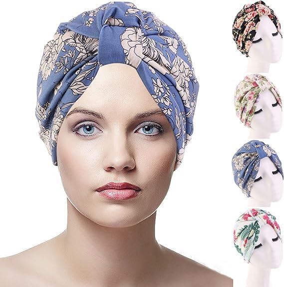 FADACHY Silk Bonnet for Sleeping Women, 4 Pieces Satin Lined Sleep Cap Double-Layered, Sleep Satin Bonnet Hair Care, Night Silk Turban Hair Wrap