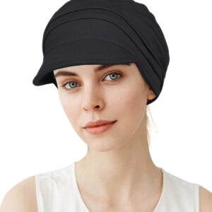 Alnorm Chemo Cancer Headwear Fashion Hat Cap with Brim Visor for Woman Ladies Black