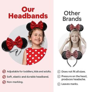 SAMARKAND Shiny Sequin Minnie Bow Headbands - Elastic, Adjustable, and Headache-Free - Glitter Mouse Ears for Girls and Women (Classic)