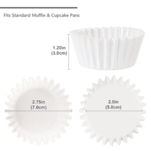 Caperci Heavy Duty Standard White Cupcake Liners 150 Counts - Grease-Resistant Paper Muffin Baking Cups, Odorless, No Muffin Pan Needed, Easily Peels (White)