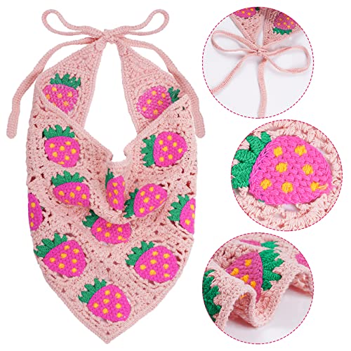 hoyuwak 3Pcs Crochet Bandanas Headbands Hairbands Head Hair Scarf for Women Girls Knitted Floral Strawberry Mushroom Hair Accessories for Hair Styling Festival Holiday Christmas Decor