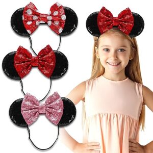 samarkand shiny sequin minnie bow headbands - elastic, adjustable, and headache-free - glitter mouse ears for girls and women (classic)