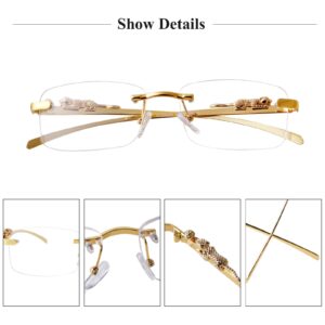 piscm Vintage Rimless Rectangle Sunglasses for Women Men,Trendy Gold Metal Frameless Square Sun Glasses Transparent Eyewear(Gold/Clear)