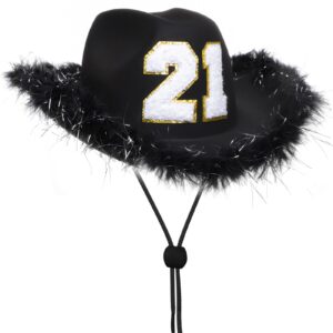 JUSTOTRY 21st Birthday Black Cowboy Hat - 21ST Birthday Outfit Gifts for Women Cowgirl Hats with Wide Brime for 21st Birthday Decorations