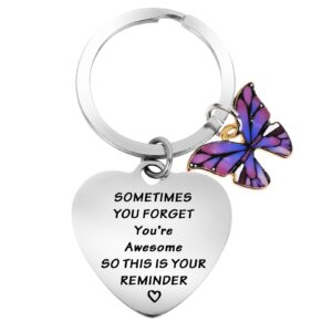 cobee Inspirational Gifts Keyring for Women, Stainless Steel Motivational Keychain Encouragement Keyring Sometimes You Forget You're Awesome Key Chain Employee Appreciation Coworker Gifts(Purple)