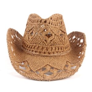 straw cowboy hat cowgirl straw hats shapeable wide brim staw beach sun hat brown