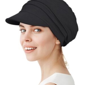 Alnorm Chemo Cancer Headwear Fashion Hat Cap with Brim Visor for Woman Ladies Black