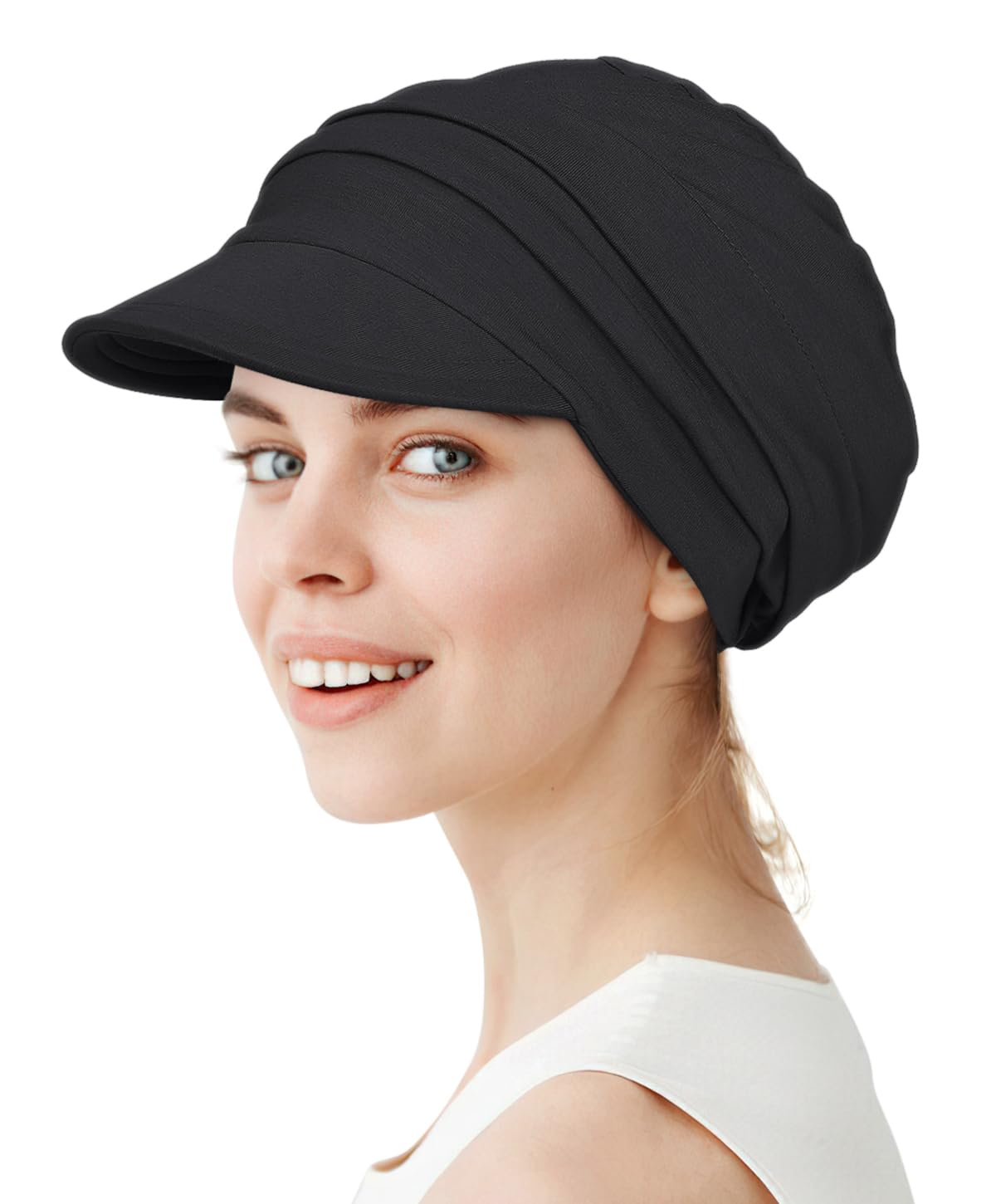 Alnorm Chemo Cancer Headwear Fashion Hat Cap with Brim Visor for Woman Ladies Black