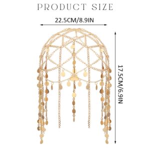 Yean Adults Gold Head Chain Sequins Headband Bohemian Hair Jewelry Tassel Festival Costume Headpiece for Women and Girls