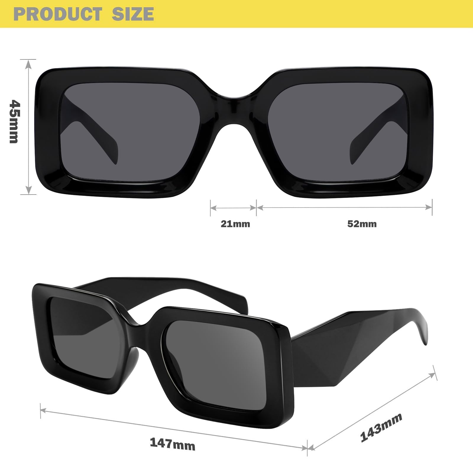 Rectangle Sunglasses for Women Men- Black Shades Trendy Retro Square glasses Fashion 90s Eyewear