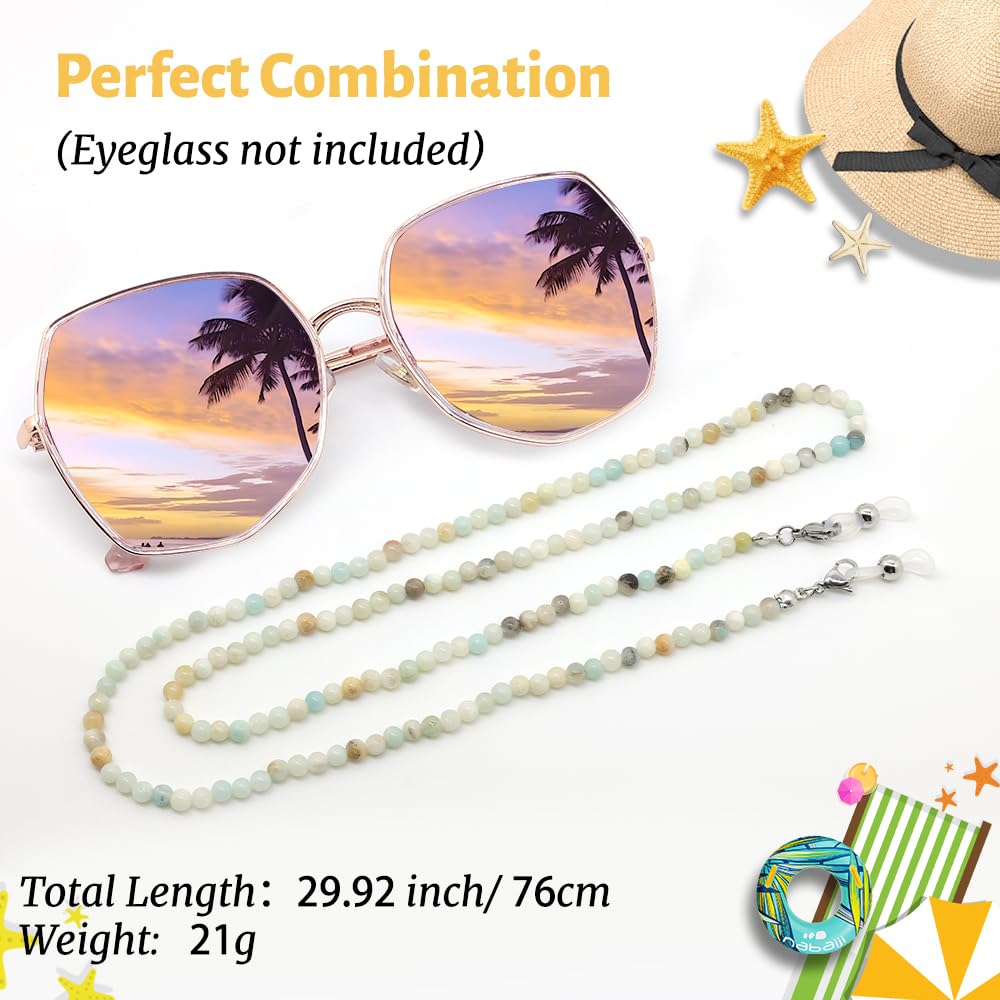 LuReen Stylish Eyeglass Chain Sunglass Chain for Women, Natural Stone Beaded Glass Strap Glass Lanyard Around Neck Daily Wear