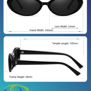 Teumire Retro Oval Sunglasses for Women Men 90s Style Vintage Small Sun Glasses UV400 Protection Shades(Black)